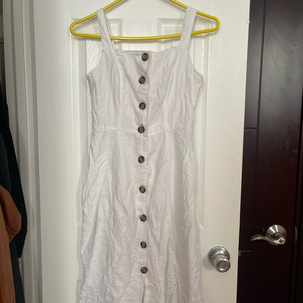 GAP White Button-Front Midi Dress